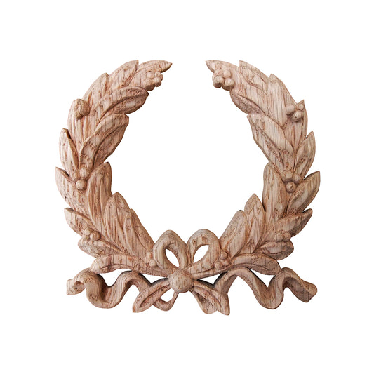 PAIR of Wood Carved Ribbon Laurel Wreath Onlay Applique, Available in Three Sizes