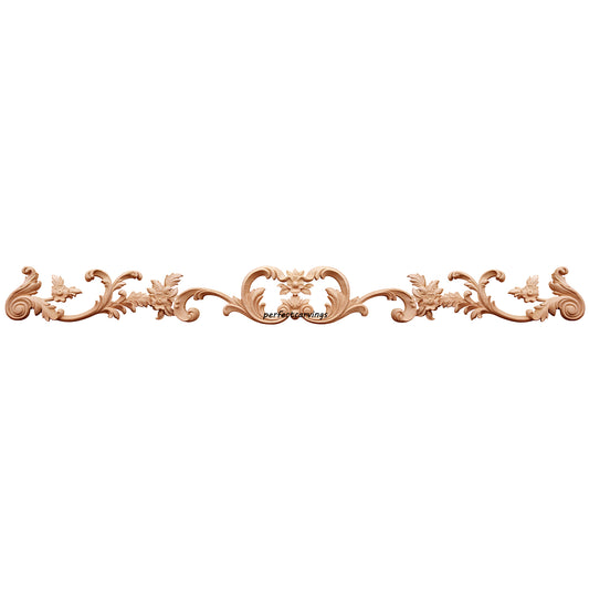 Vivid Floral Vine Carved Wood Applique for Mantel, Door Surround and Stair，42-1/4" Wide