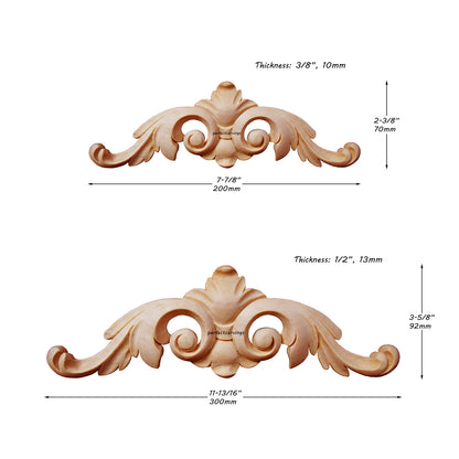 Beautiful Leaf Scroll Carved Applique Onlay,  Available in 7-7/8" & 11-13/16" Wide