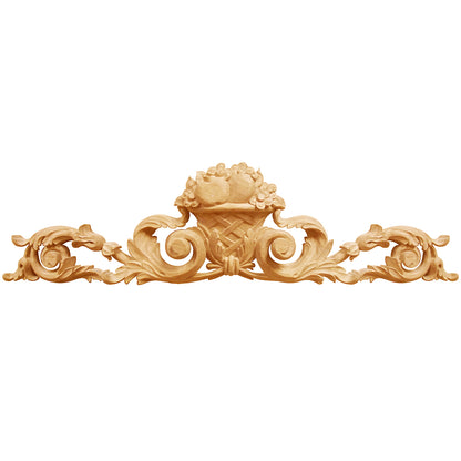 Floral Fruit Basket with Scroll Vine Carved Wood Applique, Available in 14" & 22" Wide