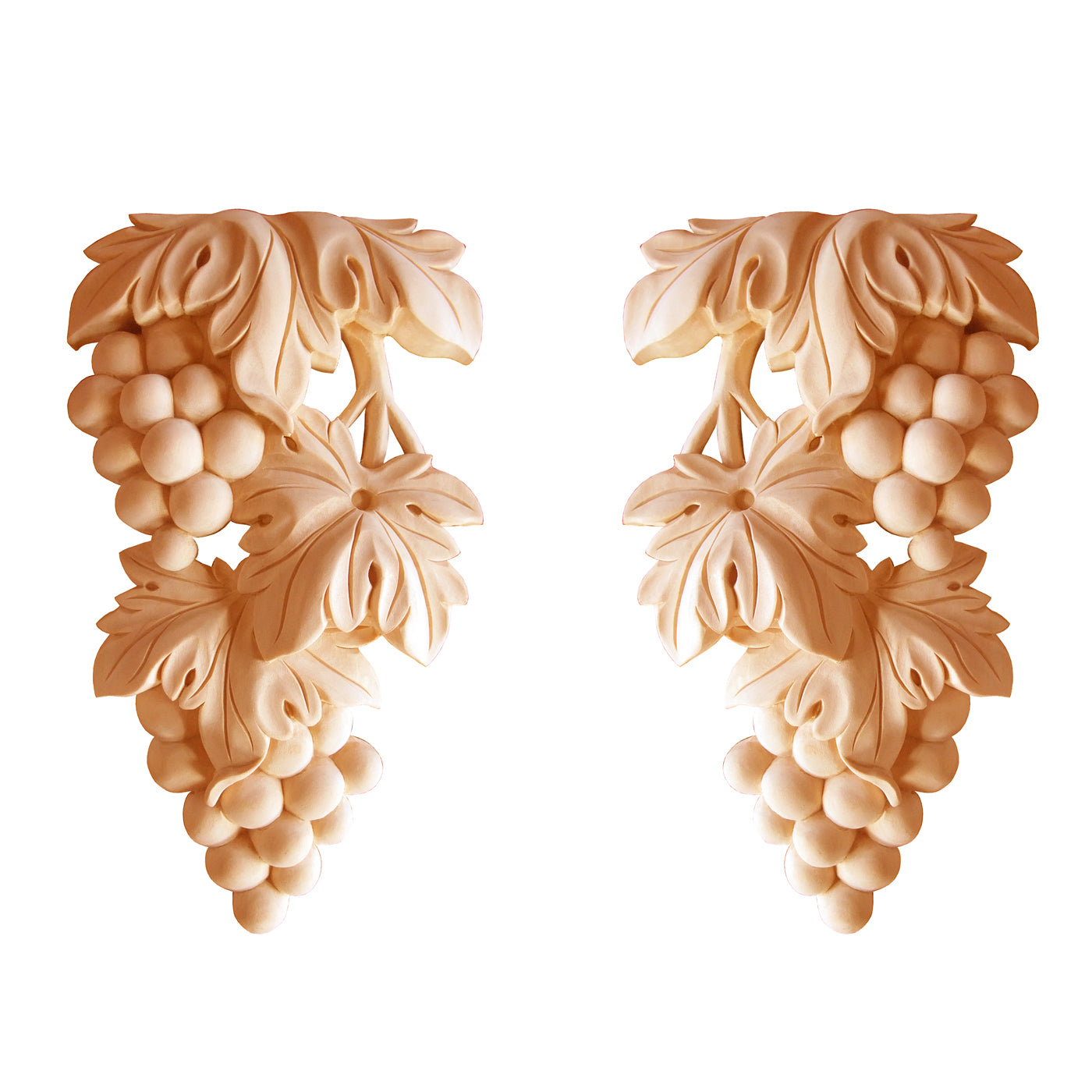PAIR of Artistic Wood Carved Grape Mirror Appliques, 4-1/4