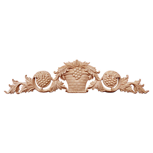 Basket Grape Carved Wood Applique Onlay for Furniture, Available in 14", 18" & 22" Wide