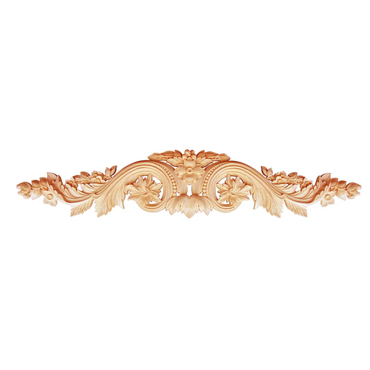 Floral Scroll with Pearl Carved Door Header Applique, Available in 24" & 36" Wide