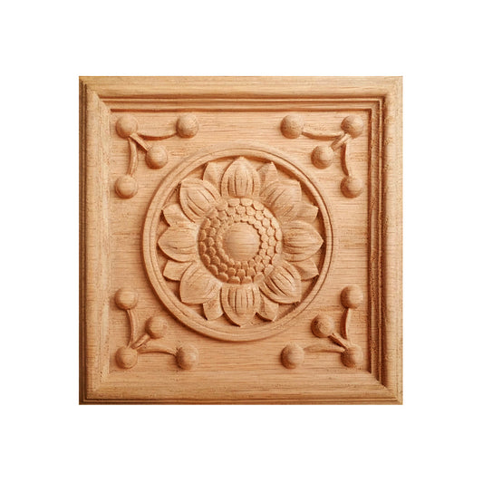 PAIR of Vintage Sunflower Carved Wood Corner Blocks Onlay, Architrave Blocks, Available in 3-1/2" & 5-1/8"