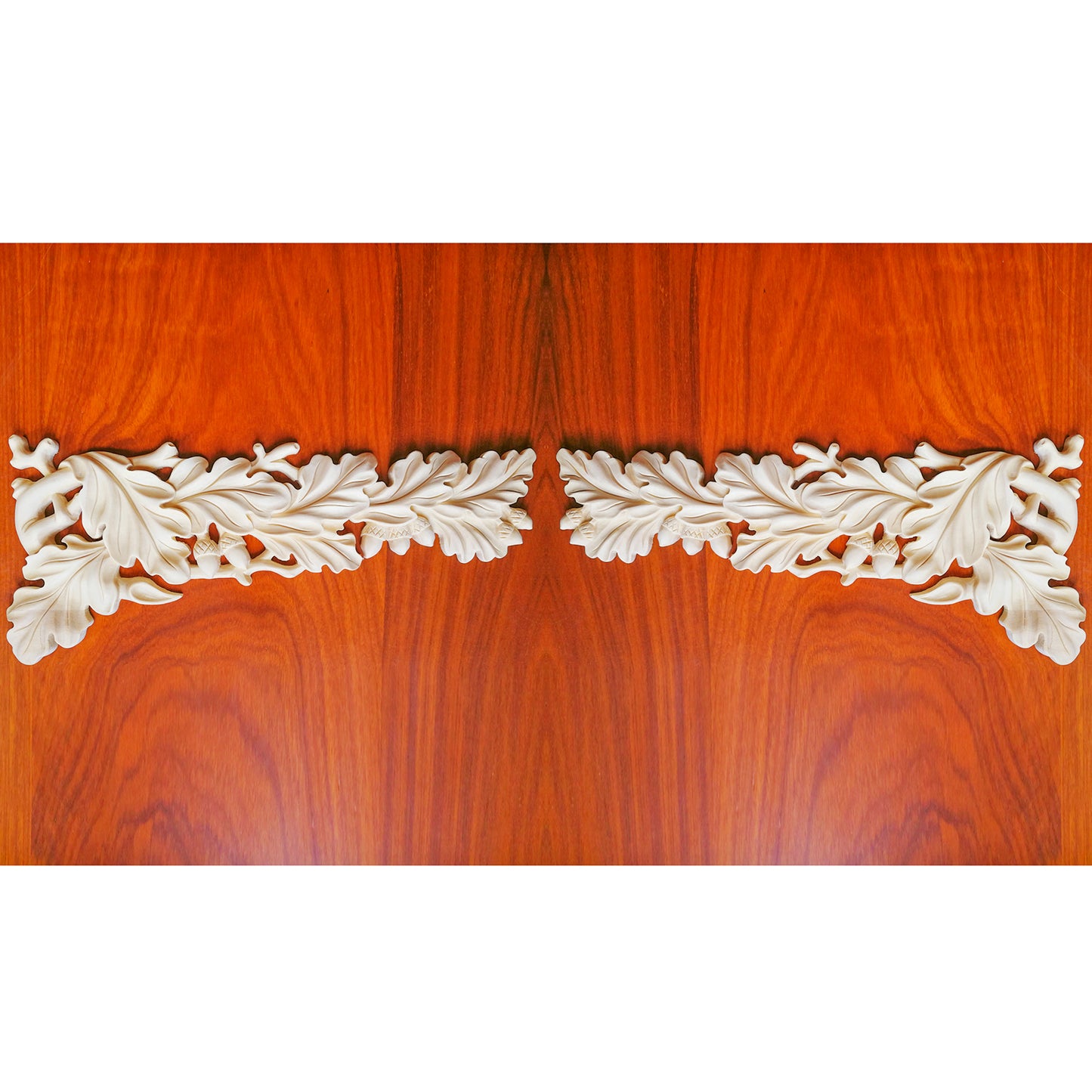 PAIR of Acorn Carved Wood Corner Appliques for Rangehood, 12-5/8"Wx5-1/2"H, Mirror Pair