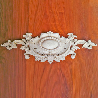 Victorian Pearl Floral Wood Carved Applique, Furniture Onlay,  19-1/4"Wx7"H