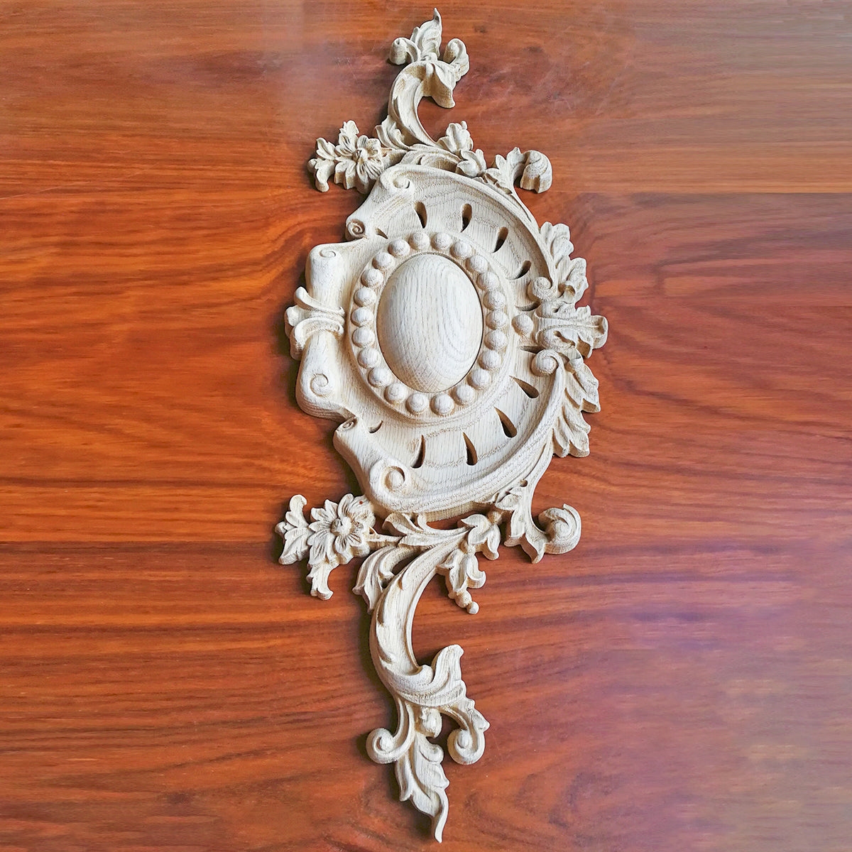 Victorian Pearl Floral Wood Carved Applique, Furniture Onlay,  19-1/4"Wx7"H