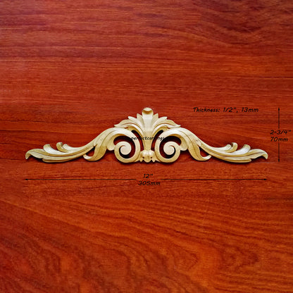 Traditional Acanthus Scroll Carved Wood Applique,  Available in 12", 18" & 22" Wide