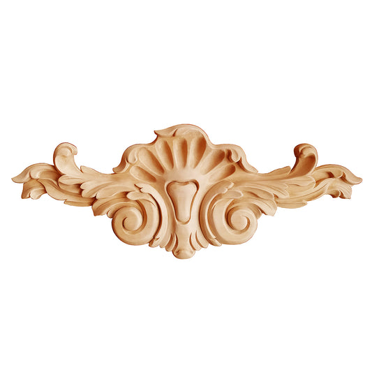 Shell Diamond Scroll Carved Wood Applique， 15-1/8"Wx5-5/8"H