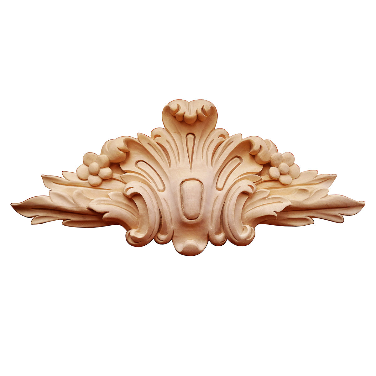 Wood Floral Pearl Leaf Carved Appliques, Furniture Onlay,  11-1/2"Wx5"H