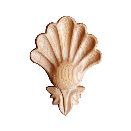 PAIR of Shell and Small Leaf Carved Wood Pendant Applique, 3"Wx4-1/4"H