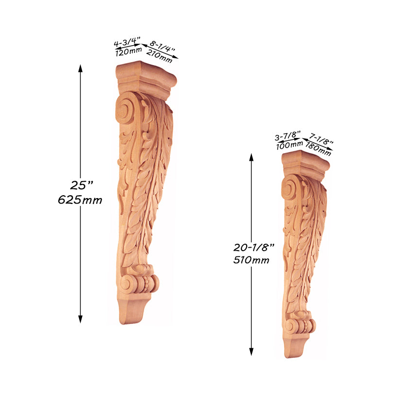 PAIR of Classic Acanthus Leaf Carved Wood Corbels, Available from 6-1/4