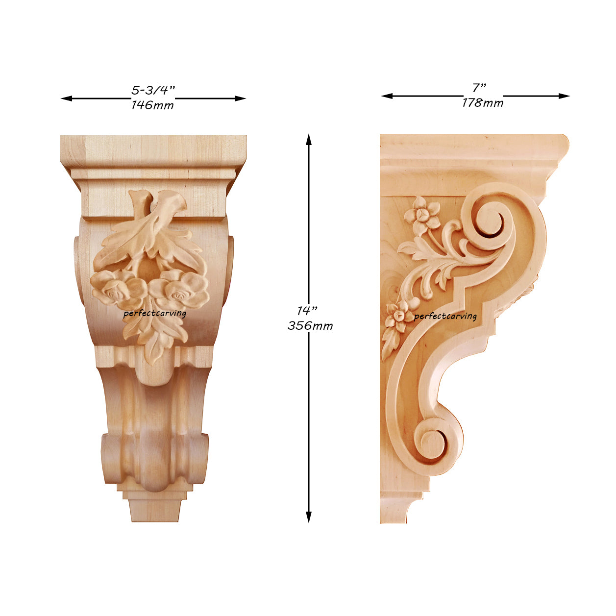 PAIR of Beautiful Rose Carved Wood Corbels, Shelf Brackets, Available in 10