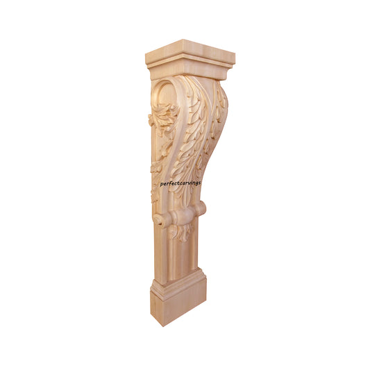 PAIR of ISP-23 Scrolled Acanthus Carved 42"H Fireplace Wood Posts, Island Legs