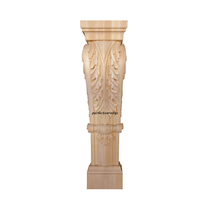 PAIR of ISP-23 Scrolled Acanthus Carved 42"H Fireplace Wood Posts, Island Legs