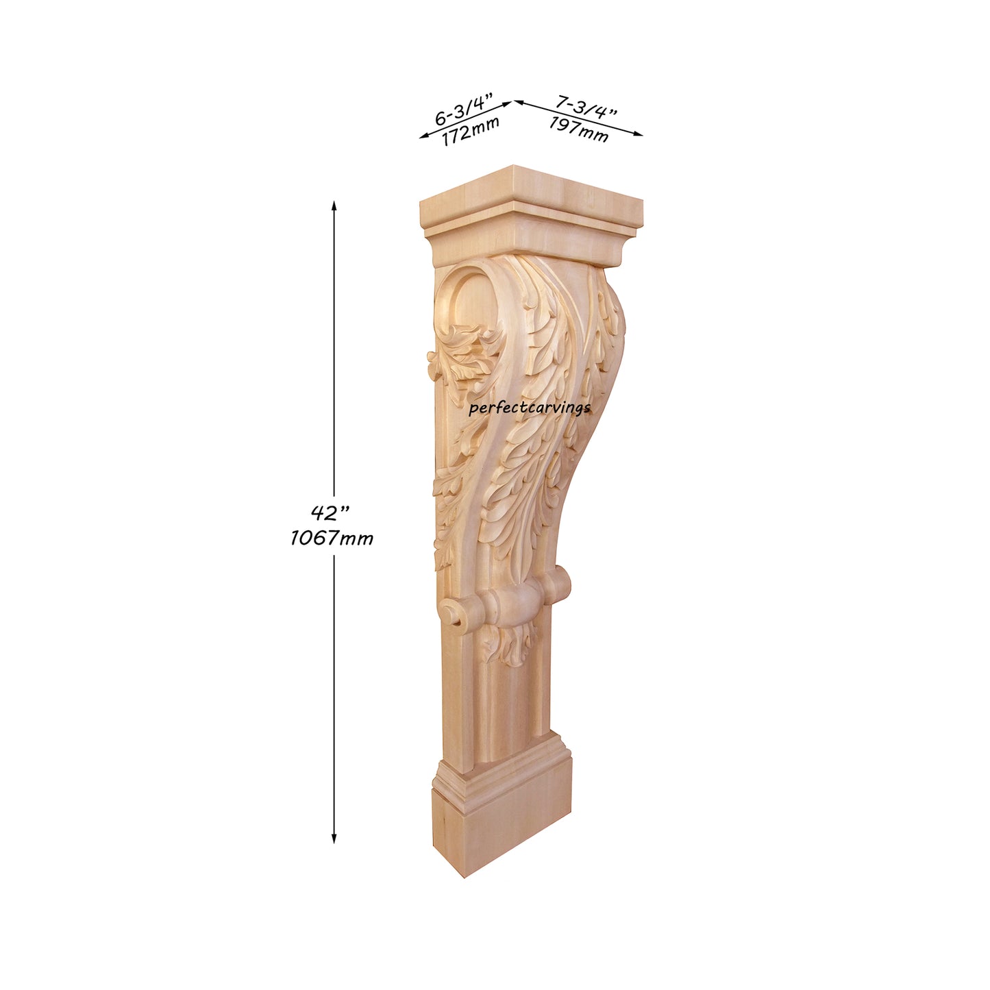 PAIR of ISP-23 Scrolled Acanthus Carved 42"H Fireplace Wood Posts, Island Legs