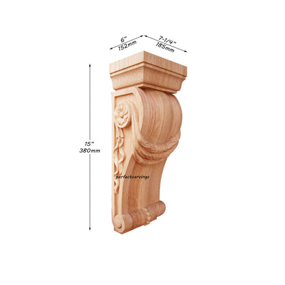 PAIR of Linenfold Carved 15"High Large Wood Corbels, Hollow Back