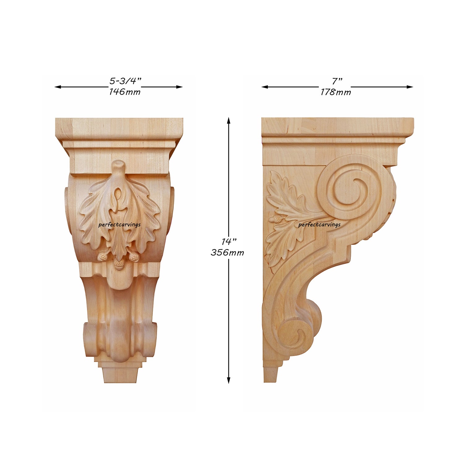 PAIR of Elegant Acorn Carved Wood Corbels Brackets, Available in 10