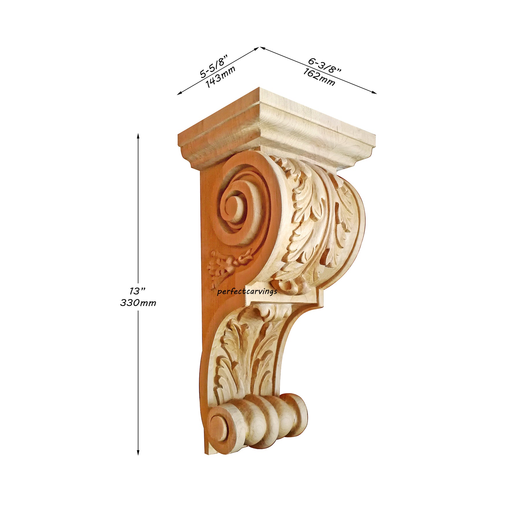 PAIR of Vintage Style Leaf Scroll Carved Wood Corbels,  Wood Bookends, Wall Brackets, 6-3/8