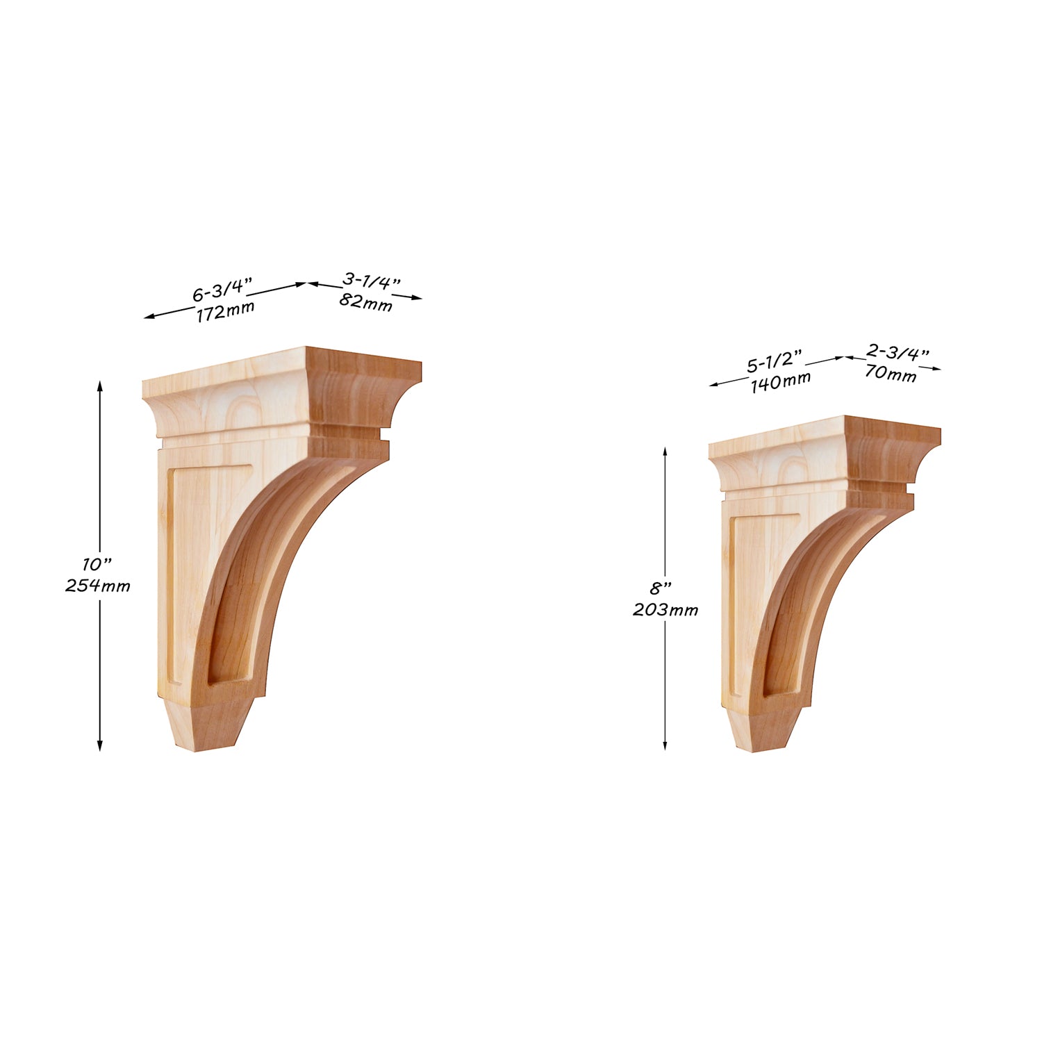 PAIR of Wood Carved Mission Corbel Brackets, Four Sizes from 8