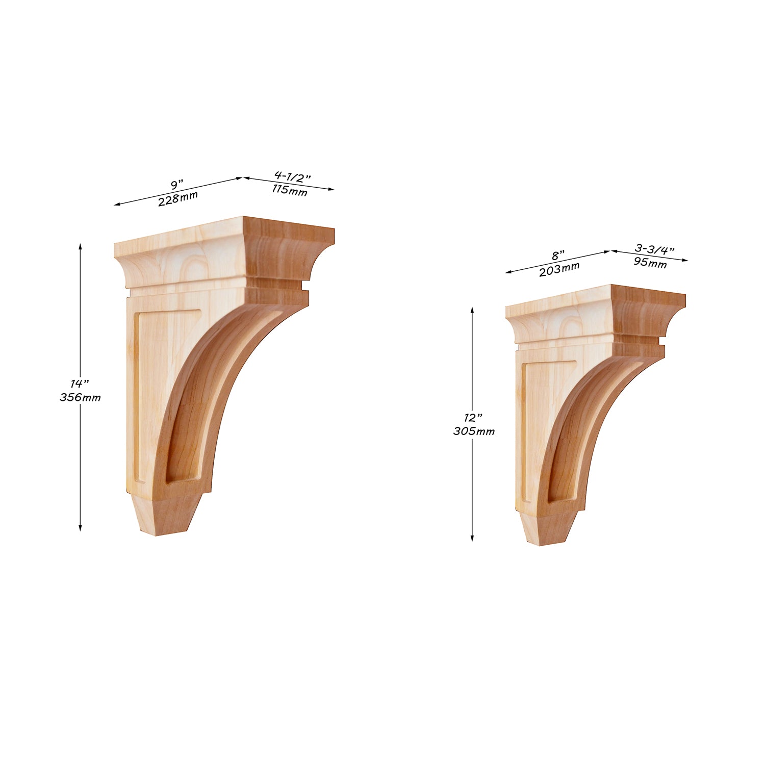 PAIR of Wood Carved Mission Corbel Brackets, Four Sizes from 8