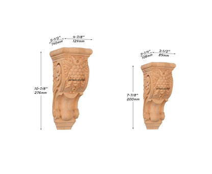 PAIR of Elegant Grape Carved Wood Corbels, Available in  7-7/8", 10-7/8" & 15-1/4" High